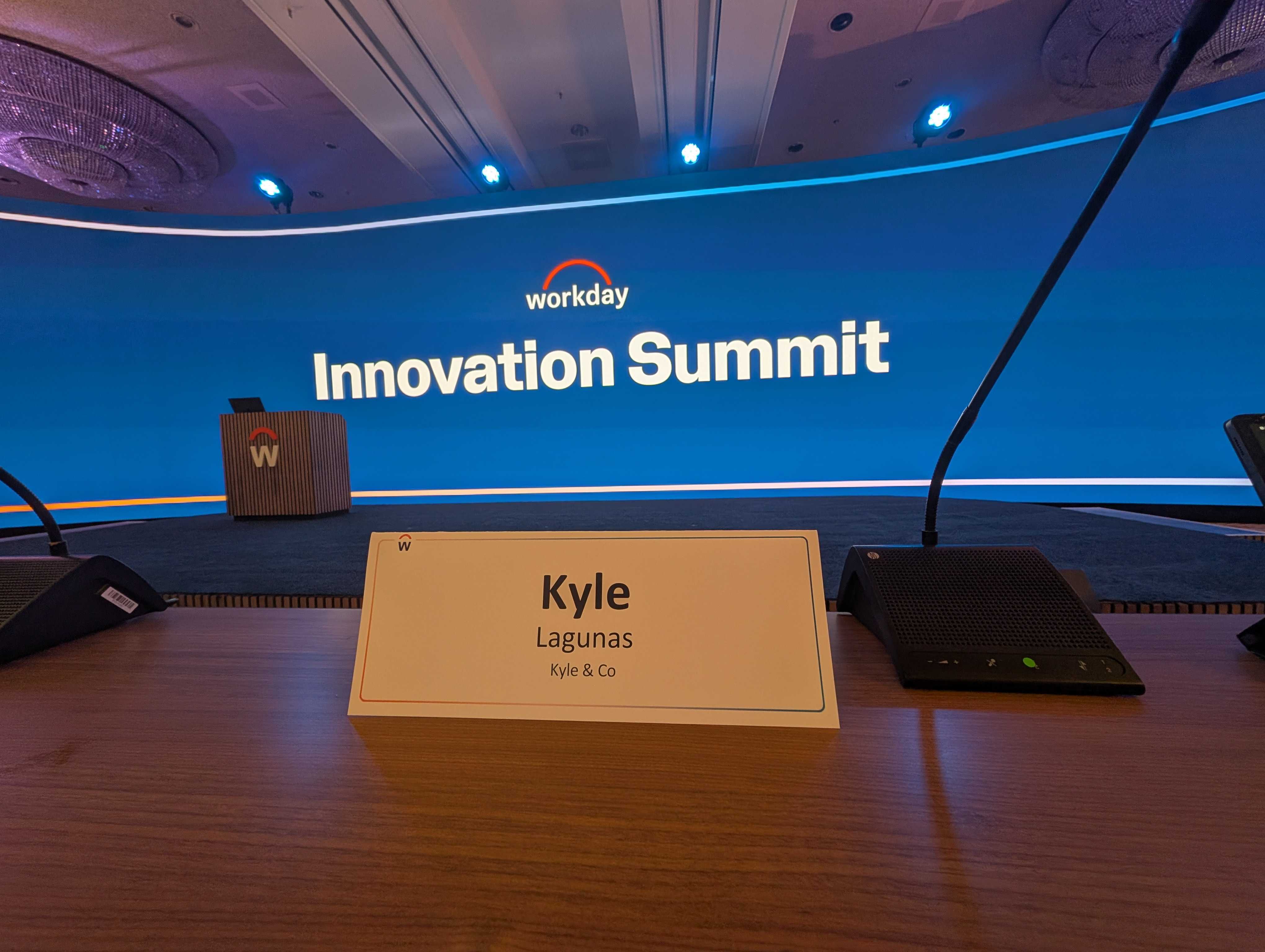 Kyle Lagunas nameplate at Workday Innovation Summit